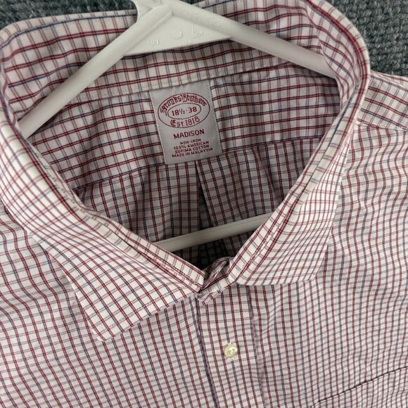 Brooks Brothers 18.5 38 Madison Red Non-Iron Cotton Check Pocket Button Up Shirt - Picture 10 of 16